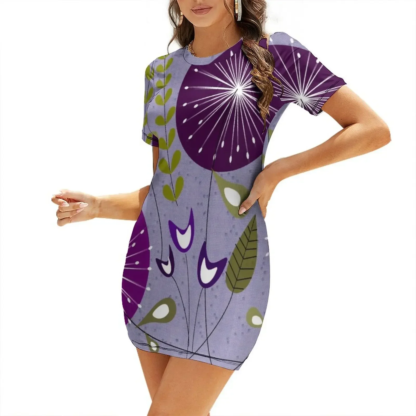 Purple Mid-Century Modern Flowers Short-Sleeved Dress evening dress women Dress vintage Bride dresses sexy short dresses daring
Purple Mid-Century Modern Flowers Short-Sleeved Dress evening dress women Dress vintage Bride dresses sexy short dresses daring