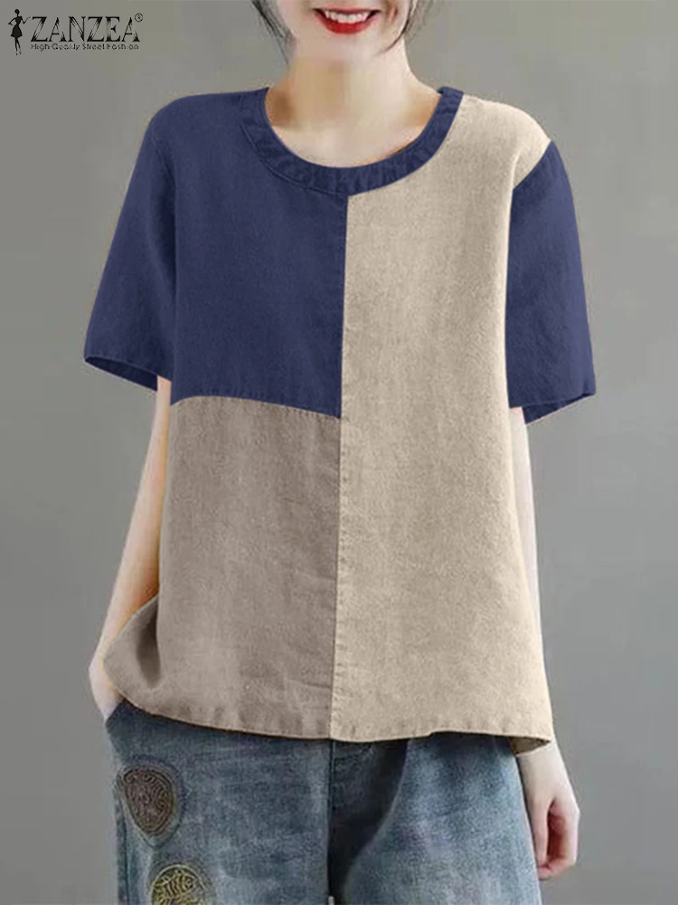 ZANZEA Casual Loose Holiday Cotton Linen Tops Women Patchwork Blouse 2024 Summer Short Sleeve Tunics Fashion Round Neck Shirts
ZANZEA Casual Loose Holiday Cotton Linen Tops Women Patchwork Blouse 2024 Summer Short Sleeve Tunics Fashion Round Neck Shirts