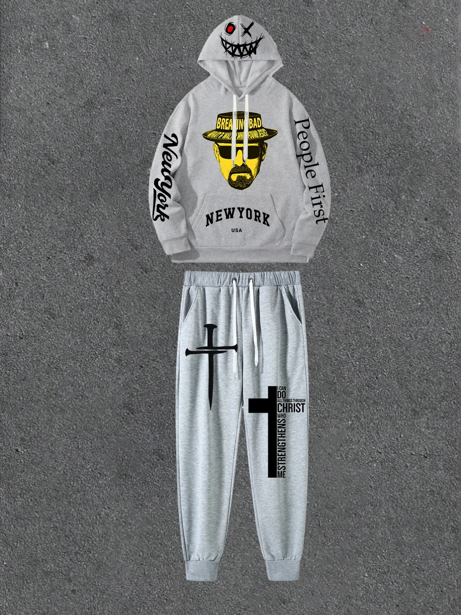 Gray Double-sided Printed Hoodie Paired With Printed Casual Pants Loose Hoodie Street Style Outfit With Casual Pants
Gray Double-sided Printed Hoodie Paired With Printed Casual Pants Loose Hoodie Street Style Outfit With Casual Pants