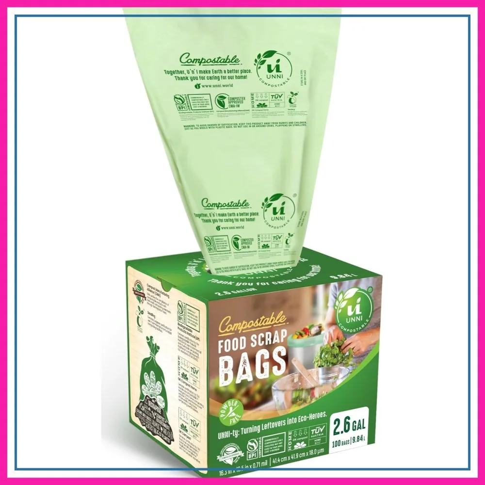 Compostable Trash Bags 2.6 Gallon 9.84 Liter 100 Count Extra Thick 0.71 Mil Small Kitchen Food Scrap Bin Liners
Compostable Trash Bags 2.6 Gallon 9.84 Liter 100 Count Extra Thick 0.71 Mil Small Kitchen Food Scrap Bin Liners