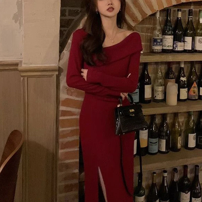 Spring Autumn New Sexy Fashion Diagonal Collar Backless Bodycon Vestidos Ladies Slim Elegant Slit Evening Party Dress Women Robe
Spring Autumn New Sexy Fashion Diagonal Collar Backless Bodycon Vestidos Ladies Slim Elegant Slit Evening Party Dress Women Robe