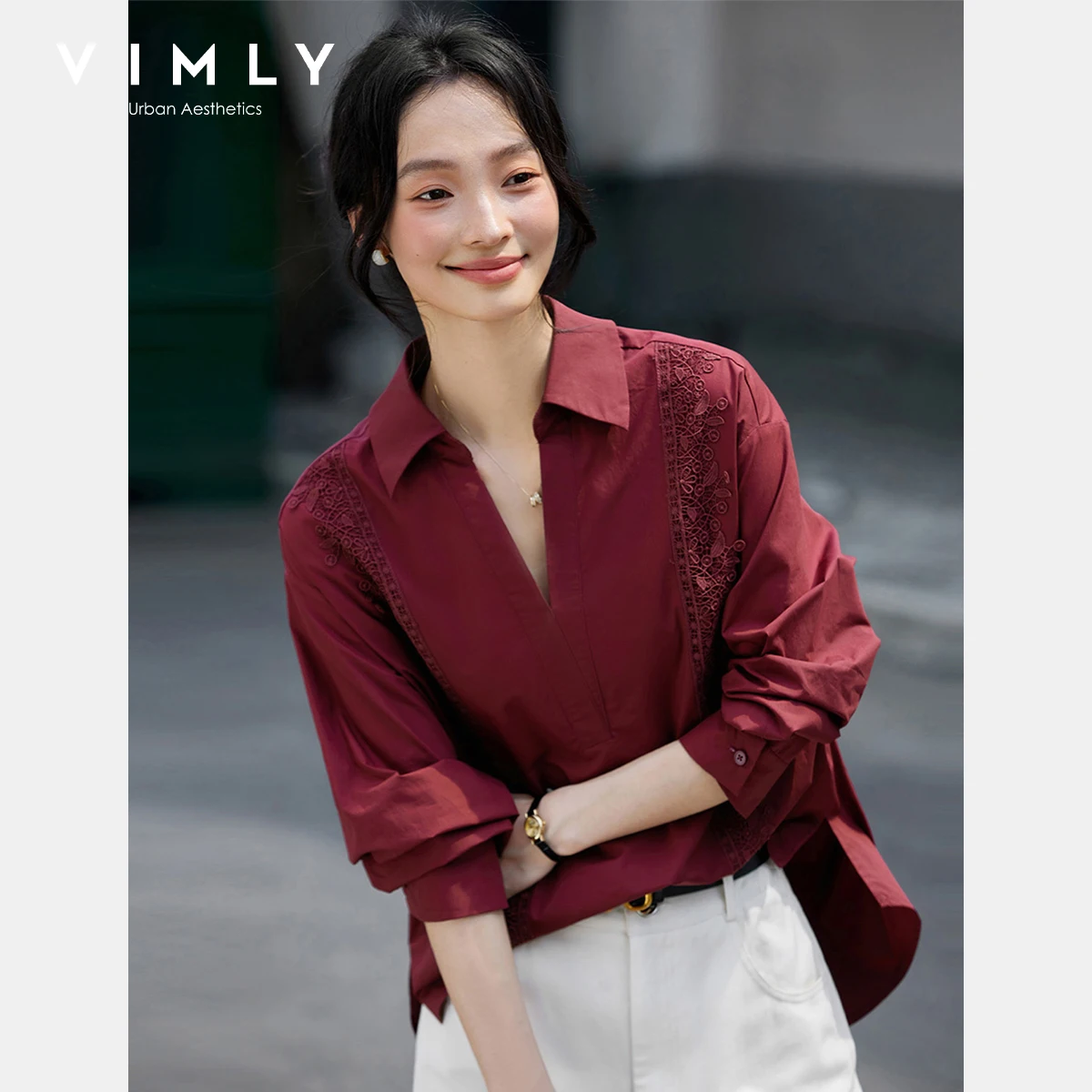 VIMLY Red Blouse 2025 Woman Autumn French Hollow Out Embroider Long Sleeve Ladies Casual Shirt Polo Pure Cotton Top Female A2115
VIMLY Red Blouse 2025 Woman Autumn French Hollow Out Embroider Long Sleeve Ladies Casual Shirt Polo Pure Cotton Top Female A2115