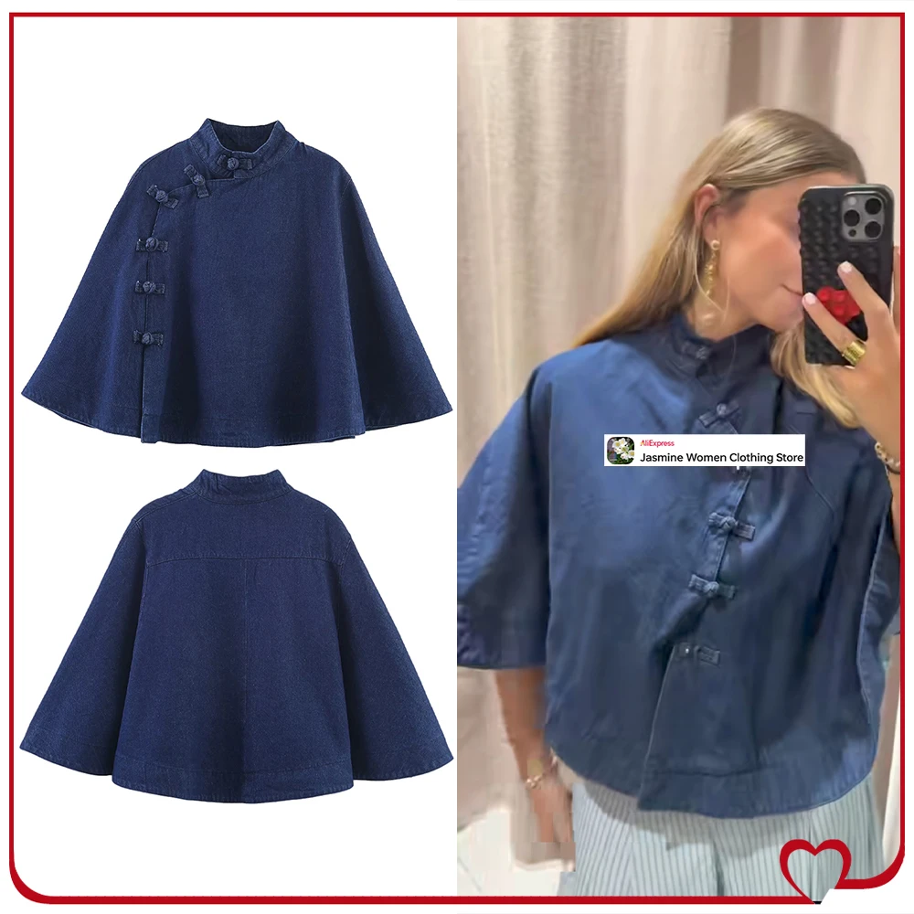 Stylish Women Blue Denim Toggle Cape Elegant Chic High Neck Crossover Closure Cowgirls Capes with Snap Buttons and Toggle Detail
Stylish Women Blue Denim Toggle Cape Elegant Chic High Neck Crossover Closure Cowgirls Capes with Snap Buttons and Toggle Detail