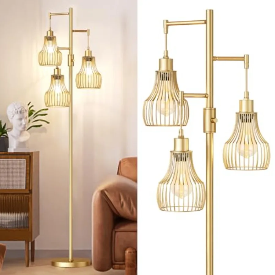 Dimmable Gold Floor Lamps for Living Room 70" Farmhouse Tree Standing Tall Lamps with 3 Elegant Cage Shade and 800 Lumens LED B
Dimmable Gold Floor Lamps for Living Room 70" Farmhouse Tree Standing Tall Lamps with 3 Elegant Cage Shade and 800 Lumens LED B