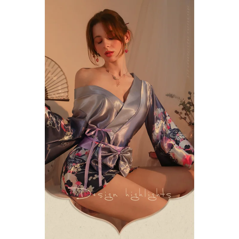 Japanese Style Kimono Nightgown, Purple Open Front Bathrobe with Waistband, Floral Printed Elegant Loungewear Dress for Women
Japanese Style Kimono Nightgown, Purple Open Front Bathrobe with Waistband, Floral Printed Elegant Loungewear Dress for Women