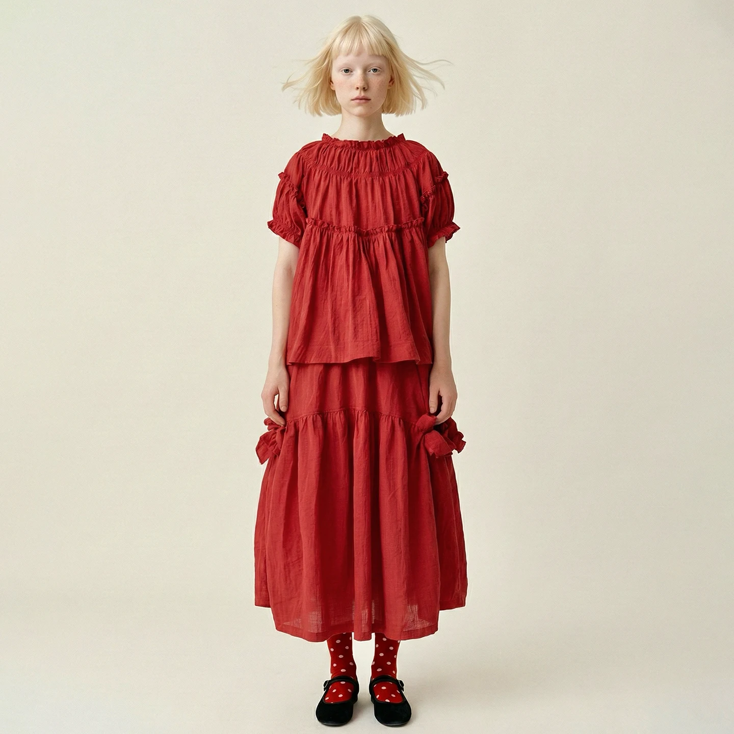 imakokoni Spring/Summer Original Artistic Elastic Waist Bow Middle Long Dress Women's Red Japanese Half Skirt 265485
imakokoni Spring/Summer Original Artistic Elastic Waist Bow Middle Long Dress Women's Red Japanese Half Skirt 265485