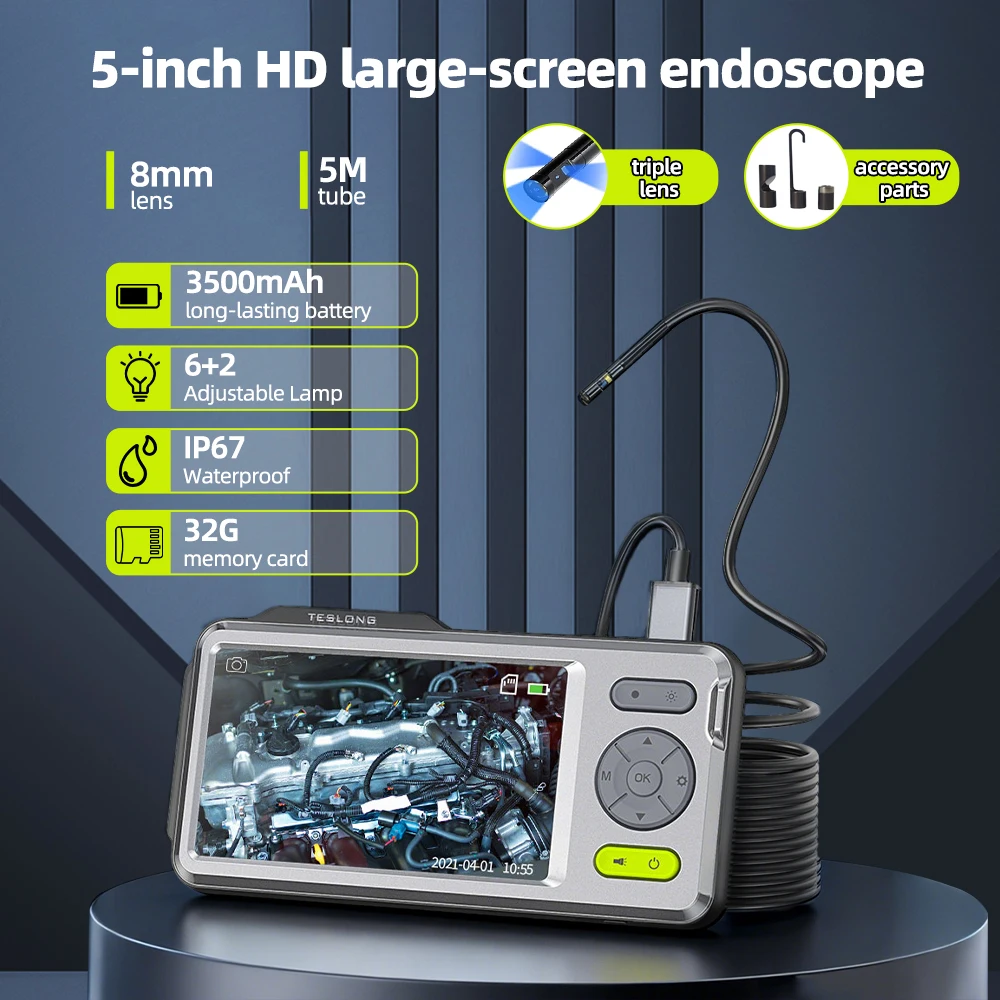 Промышленный эндоскоп Teslong NTS500B — объектив 5 мм, камера для осмотра 5 м, большой экран 5 дюймов, видеобороскоп пикселей 200 Вт
Промышленный эндоскоп Teslong NTS500B — объектив 5 мм, камера для осмотра 5 м, большой экран 5 дюймов, видеобороскоп пикселей 200 Вт