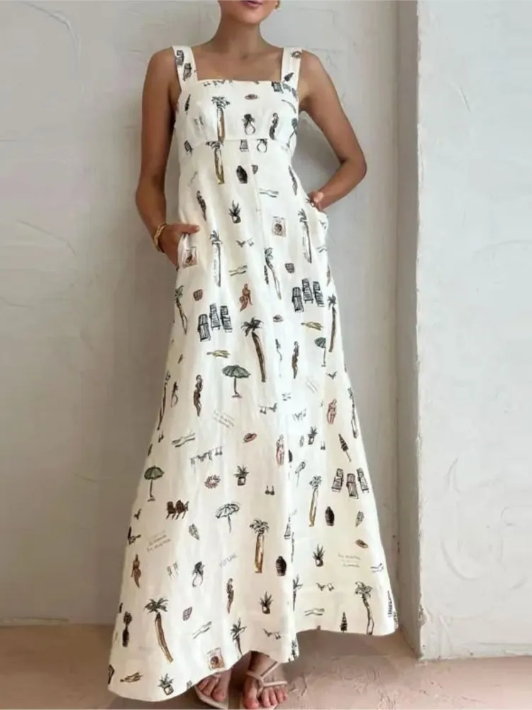 Women's Sleeveless Strap Strap Sexy Printed Large Swing Casual Dress Summer U-neck High Waist Elegant Commuting Slim Long Skirt
Women's Sleeveless Strap Strap Sexy Printed Large Swing Casual Dress Summer U-neck High Waist Elegant Commuting Slim Long Skirt
