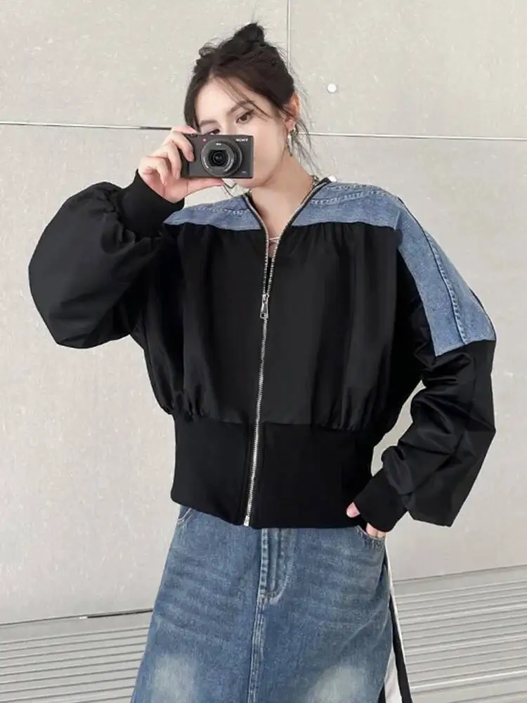Denim Color-block Black Big Size Casual Jacket New V-neck Long Sleeve Women Coat Fashion Spring Autumn 2026 F8GT
Denim Color-block Black Big Size Casual Jacket New V-neck Long Sleeve Women Coat Fashion Spring Autumn 2026 F8GT