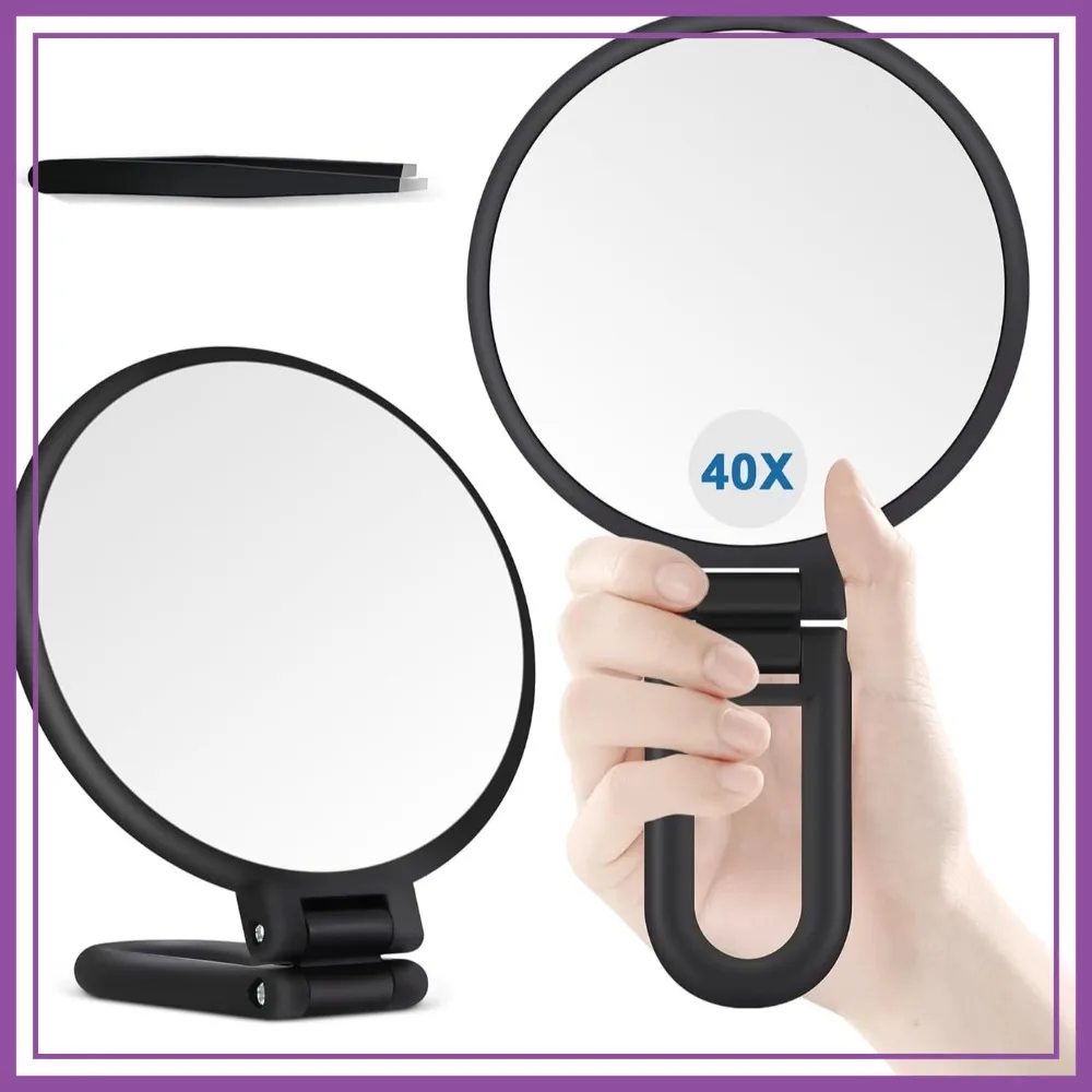 40X Magnifying Mirror, Double Sided Hand Mirror for Makeup, Portable Foldable Travel Essential, Frosted Black
40X Magnifying Mirror, Double Sided Hand Mirror for Makeup, Portable Foldable Travel Essential, Frosted Black