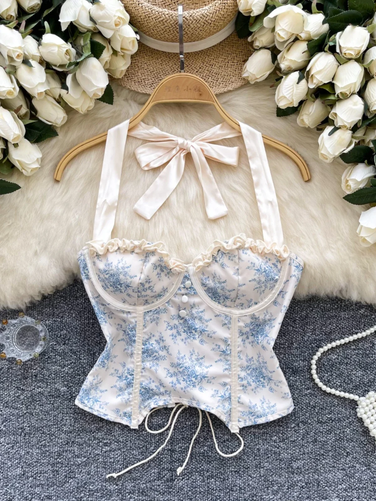 Foamlina French Halter Neck Strap Vest Girl's Summer Pure Desire Sexy Flower Slim Print Tube Top Corset Bustier for Women
Foamlina French Halter Neck Strap Vest Girl's Summer Pure Desire Sexy Flower Slim Print Tube Top Corset Bustier for Women