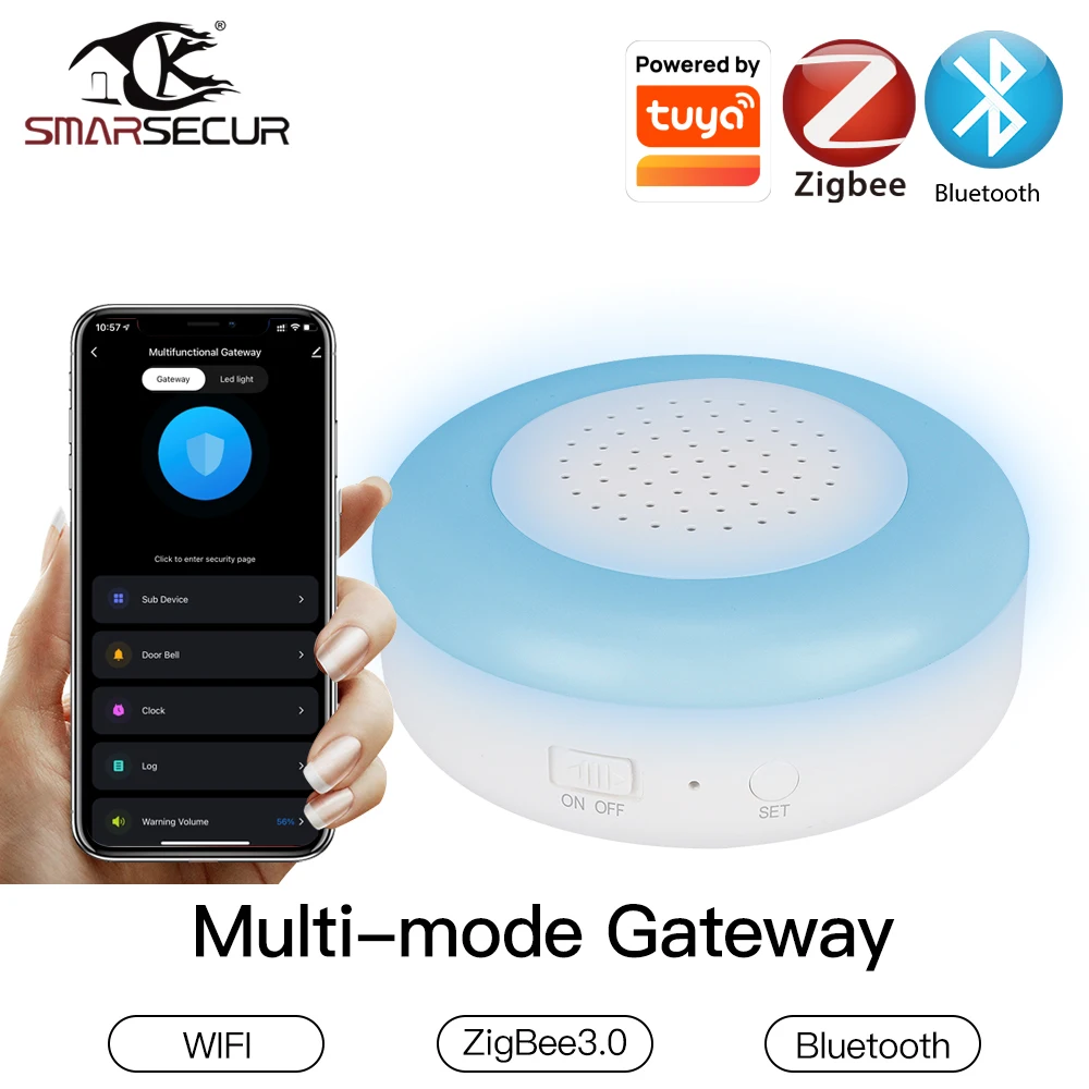 SMARSECUR Multi-mode Smart Gateway ZigBee WiFi Bluetooth Mesh Hub Work with Tuya Smart App Voice Control via Alexa Google Home
SMARSECUR Multi-mode Smart Gateway ZigBee WiFi Bluetooth Mesh Hub Work with Tuya Smart App Voice Control via Alexa Google Home