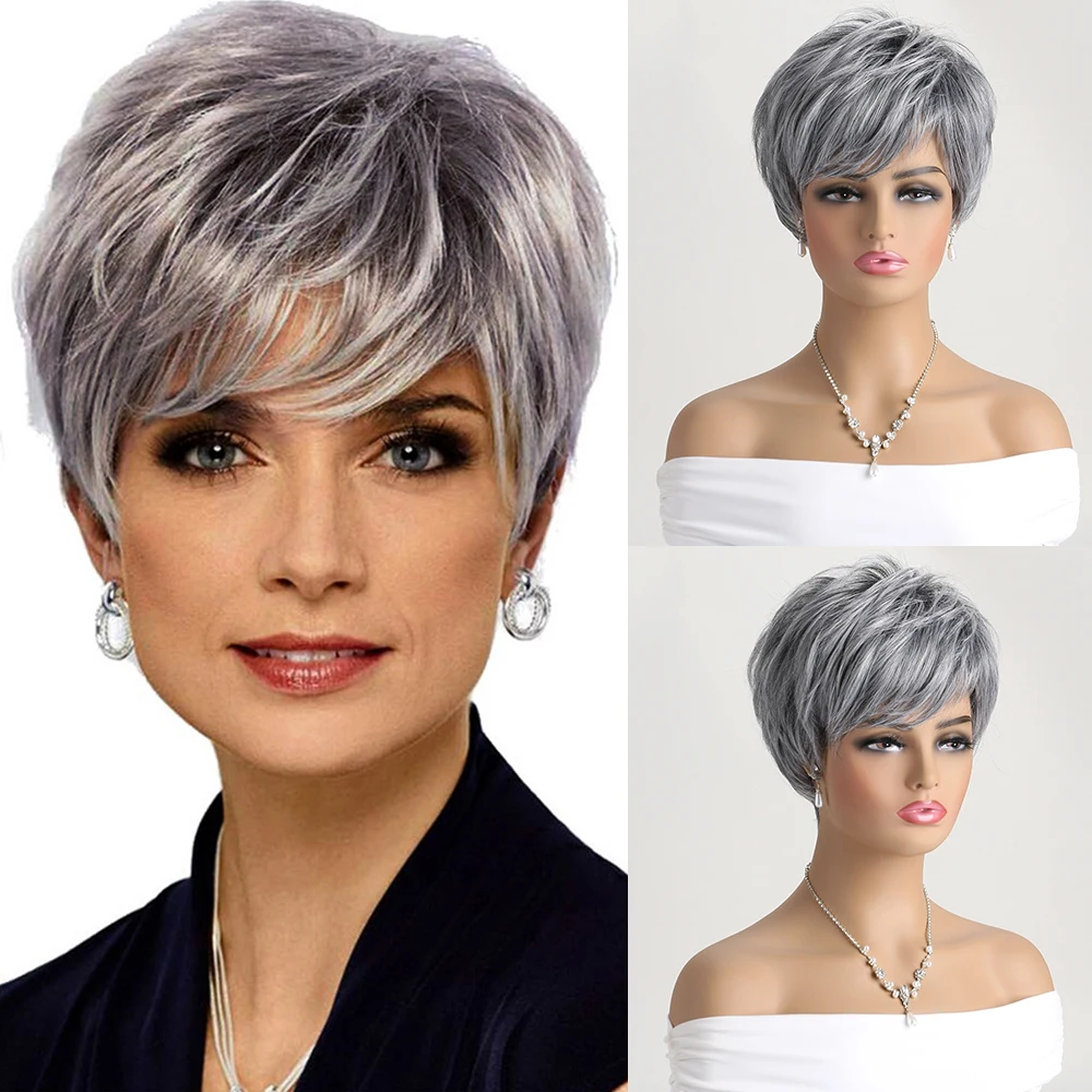 Wig for Women Synthetic Short Wig with Bangs Mixed Gray Hair High Temperature Fiber Heat Resistant Hair Daily Use Wigs
Wig for Women Synthetic Short Wig with Bangs Mixed Gray Hair High Temperature Fiber Heat Resistant Hair Daily Use Wigs