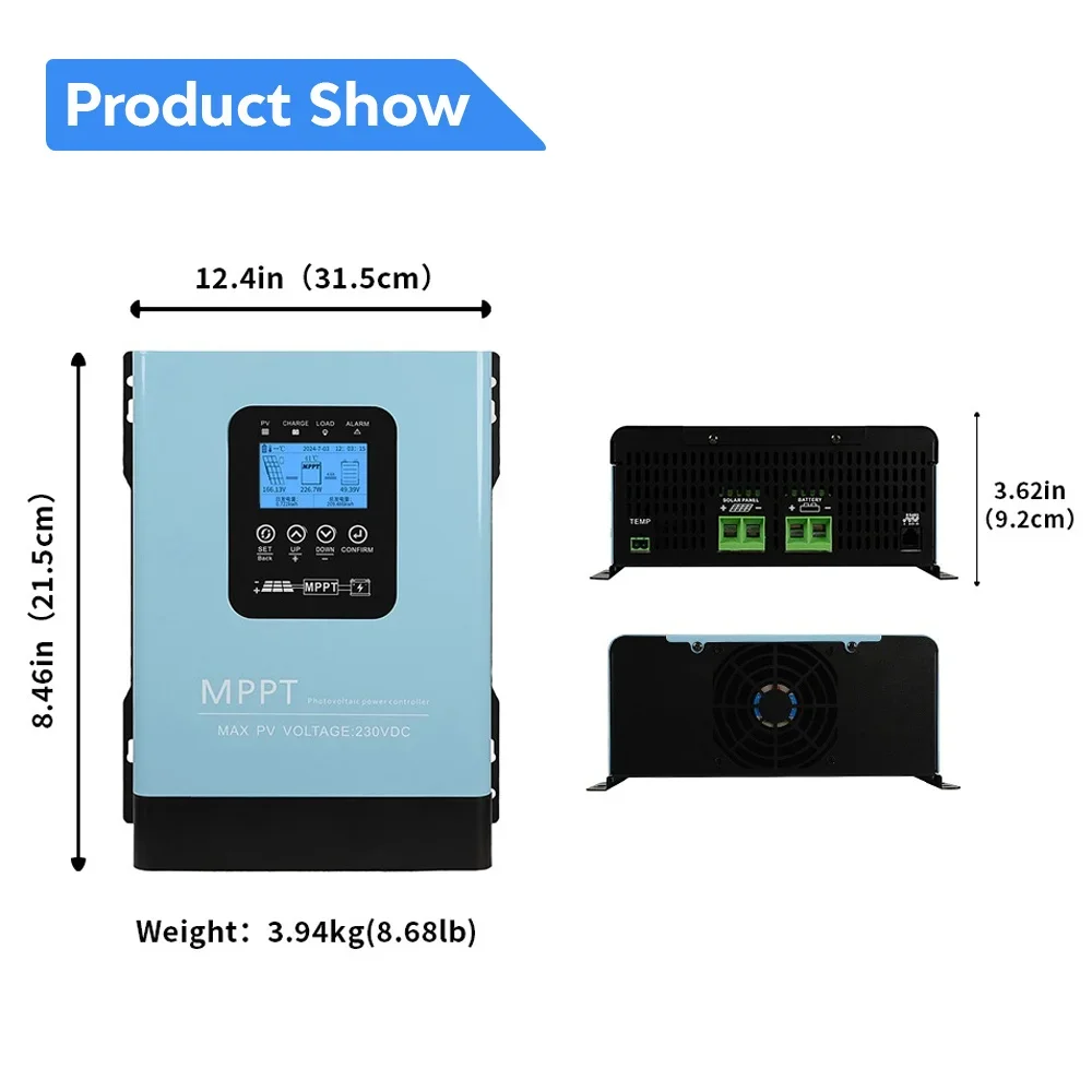 230VDC MPPT Solar Charge Controller - 60A 120A Auto 12V-96V LCD Display, Suitable for Lifepo4 Lithium GEL Lead Acid Home Solar
230VDC MPPT Solar Charge Controller - 60A 120A Auto 12V-96V LCD Display, Suitable for Lifepo4 Lithium GEL Lead Acid Home Solar