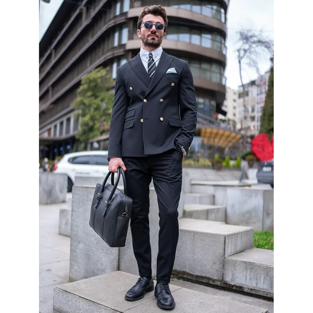 Black Peak Lapel Double Breasted Men Suits Two Piece Slim Business Casual Office Outfits Groom Wedding Tuxedo (Blazer+Pants)
Black Peak Lapel Double Breasted Men Suits Two Piece Slim Business Casual Office Outfits Groom Wedding Tuxedo (Blazer+Pants)