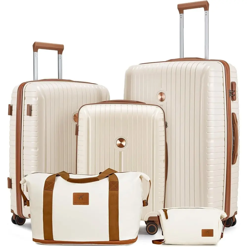 5-Piece PP Hardshell Carry-On Suitcase with Double Spinner Wheels, TSA Lock, Beige Brown, Lightweight Travel Luggage
5-Piece PP Hardshell Carry-On Suitcase with Double Spinner Wheels, TSA Lock, Beige Brown, Lightweight Travel Luggage