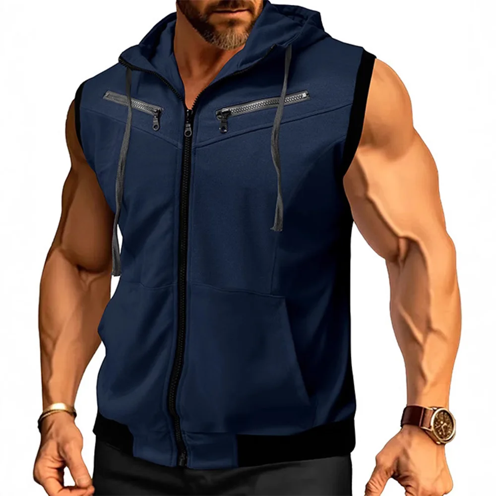 New Summer Men Hooded Sleeveless Vest With Contrasting Zipper Cardigan For Leisure, Sports, Fitness, Outdoor Vacation, Vest Top
New Summer Men Hooded Sleeveless Vest With Contrasting Zipper Cardigan For Leisure, Sports, Fitness, Outdoor Vacation, Vest Top