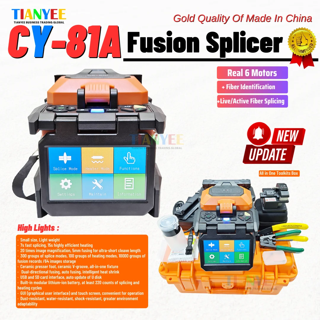 Backbone Network Fiber Optical Fusion Splicer CeYear 81A Real 6-Motors Military Grade Fiber Fusion Splicing Machine Orange
Backbone Network Fiber Optical Fusion Splicer CeYear 81A Real 6-Motors Military Grade Fiber Fusion Splicing Machine Orange