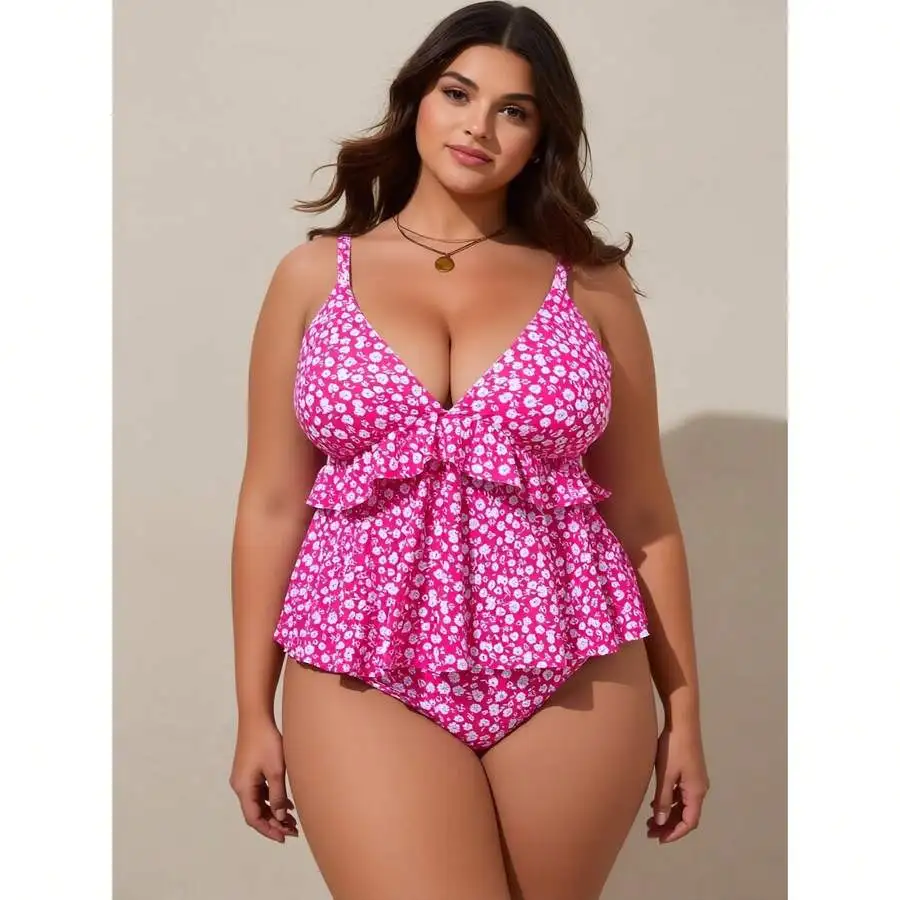 Plus Size Women Two Piece Bikini V Neck Floral Print High Waist Swimsuit Summer Beachwear
Plus Size Women Two Piece Bikini V Neck Floral Print High Waist Swimsuit Summer Beachwear