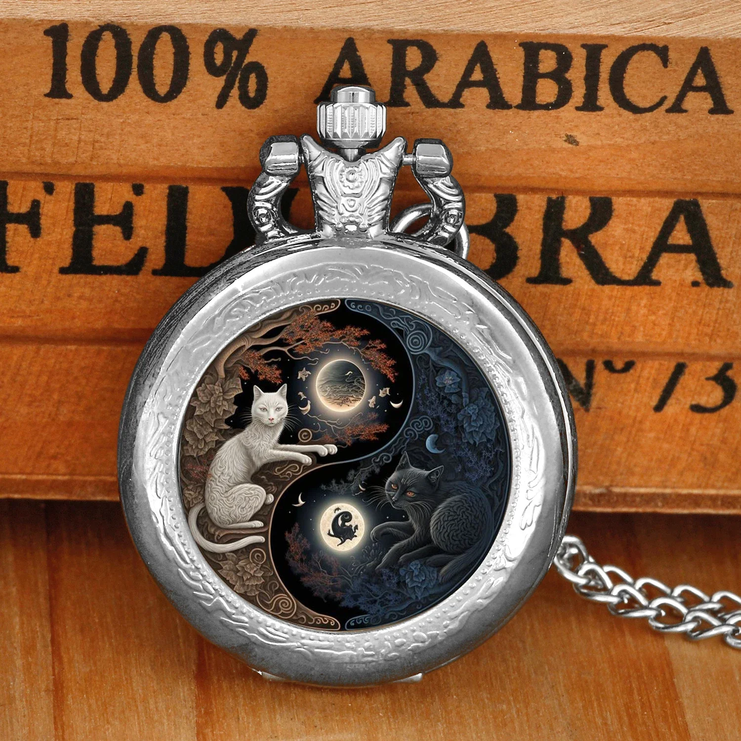 Cat Yin and Yang Quartz Pocket Watch for Women Men Silver Necklace Pendant Clock Chain Kids Pocket Watch Jewelry Gifts
Cat Yin and Yang Quartz Pocket Watch for Women Men Silver Necklace Pendant Clock Chain Kids Pocket Watch Jewelry Gifts