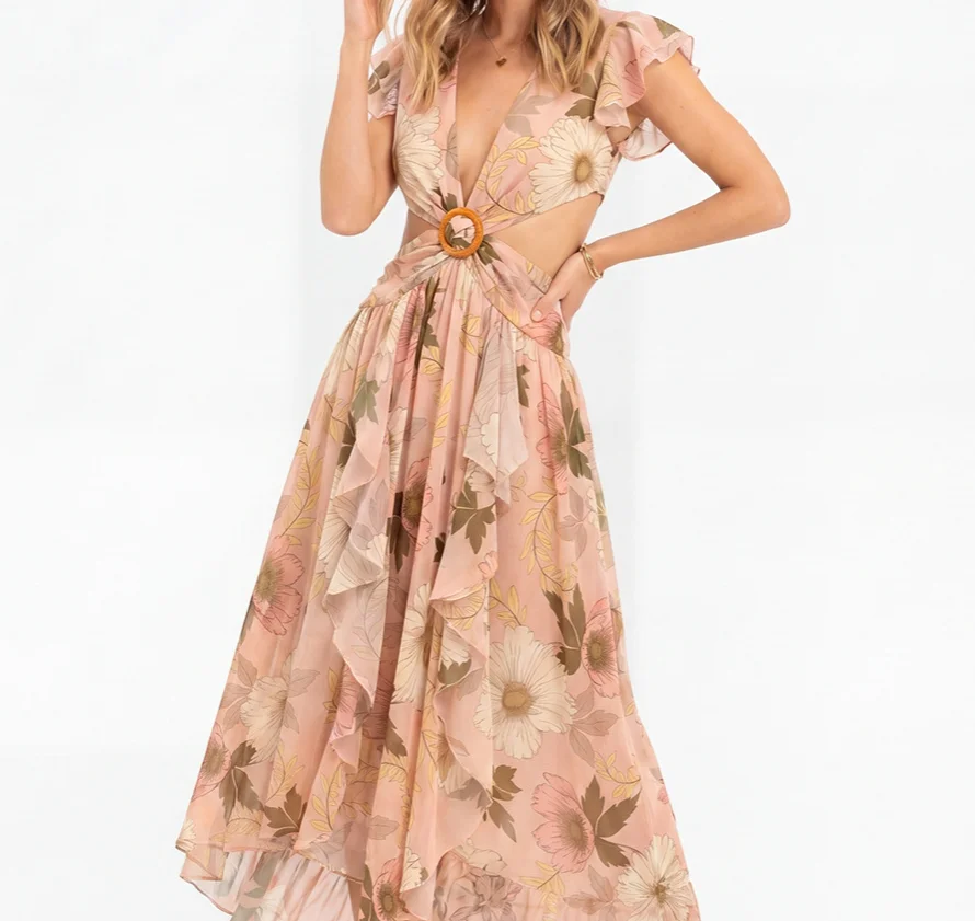 Women's Dress 2026 Spring Summer New Floral Print Deep V-Neck Sexy Backless Ruffles Design Casual Beach Vacation Long Dress
Women's Dress 2026 Spring Summer New Floral Print Deep V-Neck Sexy Backless Ruffles Design Casual Beach Vacation Long Dress