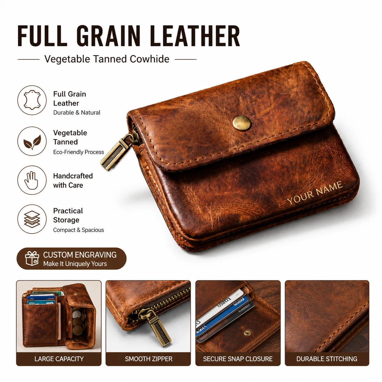 Custom Engravable Logo Full Grain Vegetable Tanned Leather Coin Purse Vintage Large Capacity Multi-Card Holder Wallet
Custom Engravable Logo Full Grain Vegetable Tanned Leather Coin Purse Vintage Large Capacity Multi-Card Holder Wallet