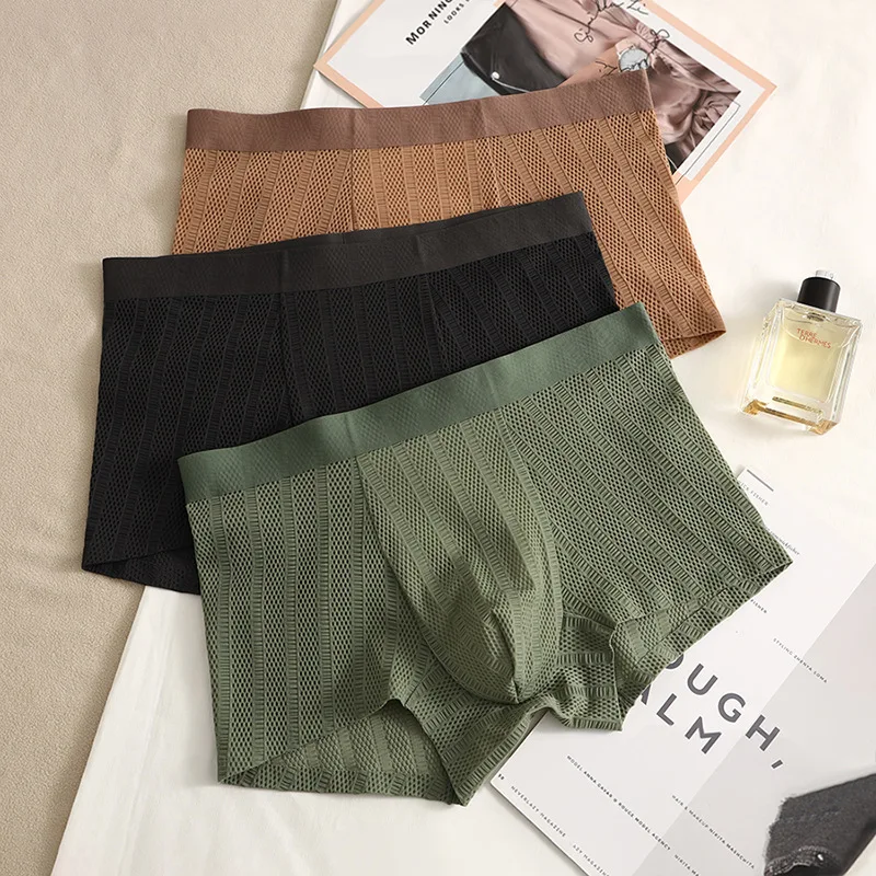 3pcs Mens Ice Silk Boxer Briefs Breathable Mesh Underwear Comfortable Seamless Summer Boxers with Jacquard Solid Color
3pcs Mens Ice Silk Boxer Briefs Breathable Mesh Underwear Comfortable Seamless Summer Boxers with Jacquard Solid Color