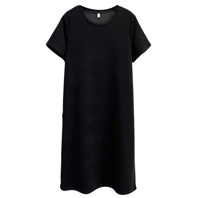 Платье больших размеров, 100 кг, новое летнее повседневное эластичное простое черное длинное платье с круглым вырезом и короткими рукавами 2535 
Платье больших размеров, 100 кг, новое летнее повседневное эластичное простое черное длинное платье с круглым вырезом и короткими рукавами 2535