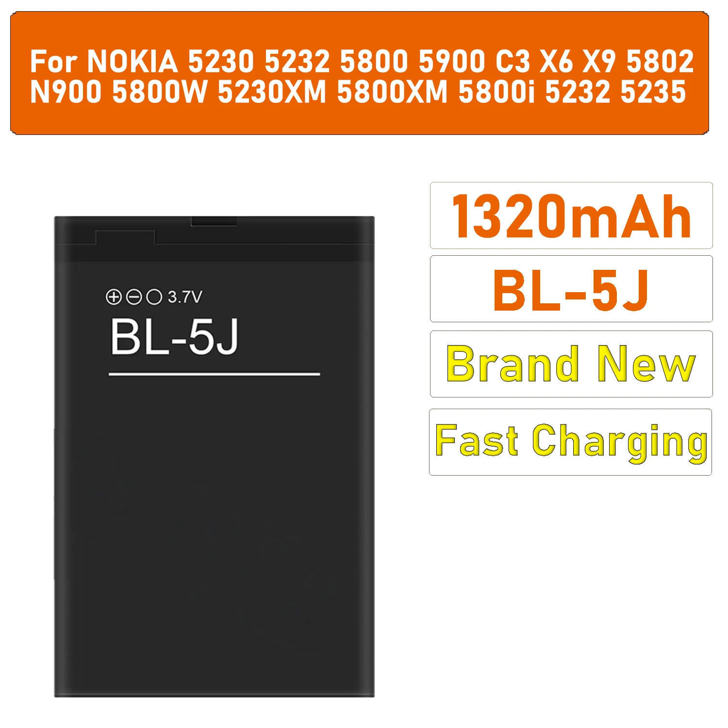 2025 years 1320mah BL-5J Phone Replacement Battery For Nokia 5800 XpressMusic N900 5230 Nuron X6 C3 5233 5228 5235 batteria
2025 years 1320mah BL-5J Phone Replacement Battery For Nokia 5800 XpressMusic N900 5230 Nuron X6 C3 5233 5228 5235 batteria
