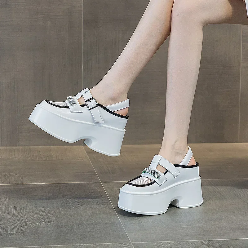 11cm Women's Genuine Leather Sandals Height Increasing Wedges Net Yarn Summer New 2025 Diamond-Roman Style Hole Shoes
11cm Women's Genuine Leather Sandals Height Increasing Wedges Net Yarn Summer New 2025 Diamond-Roman Style Hole Shoes