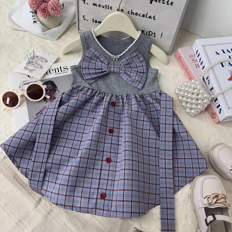 TOY-Girls' Plaid Patchwork Dress Summer2025New Style Fashionable Bowknot Tank Dress for Baby Girls
TOY-Girls' Plaid Patchwork Dress Summer2025New Style Fashionable Bowknot Tank Dress for Baby Girls