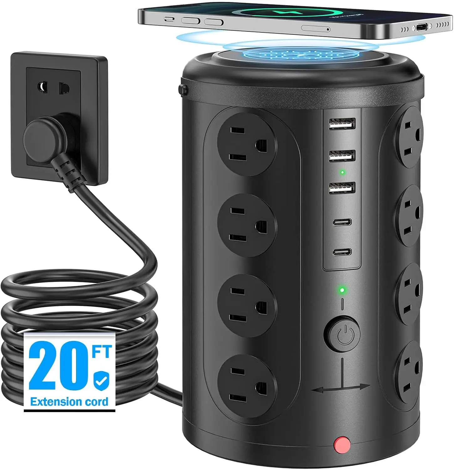 Tower Power Strip with 15W Wireless Charger, 20FT Cord, 16 Outlets & 5 USB Ports (2 USB C) - Surge Protector for Office, Home, Dorm
Tower Power Strip with 15W Wireless Charger, 20FT Cord, 16 Outlets & 5 USB Ports (2 USB C) - Surge Protector for Office, Home, Dorm