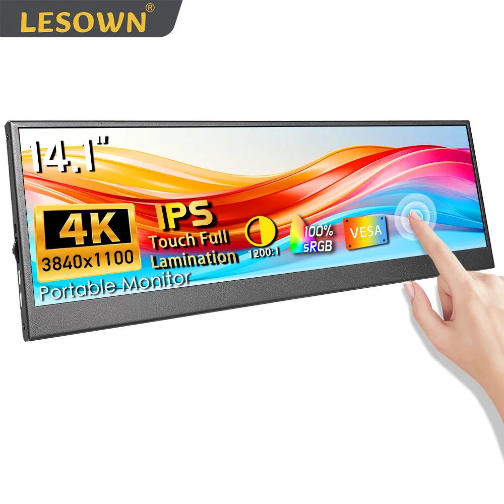 LESOWN Auxiliary Display 14.1" 3840x1100 Stretched Strip IPS Monitor 4K Touchscreen with HDMI USB-C for Aida64 System Monitoring
LESOWN Auxiliary Display 14.1" 3840x1100 Stretched Strip IPS Monitor 4K Touchscreen with HDMI USB-C for Aida64 System Monitoring