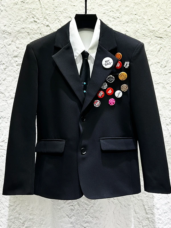 Casual Style Men's Jacket Fashion Urban Youth Black Waistcoat Decorative Pin Badge Design Spring Season Long Sleeve Suit
Casual Style Men's Jacket Fashion Urban Youth Black Waistcoat Decorative Pin Badge Design Spring Season Long Sleeve Suit