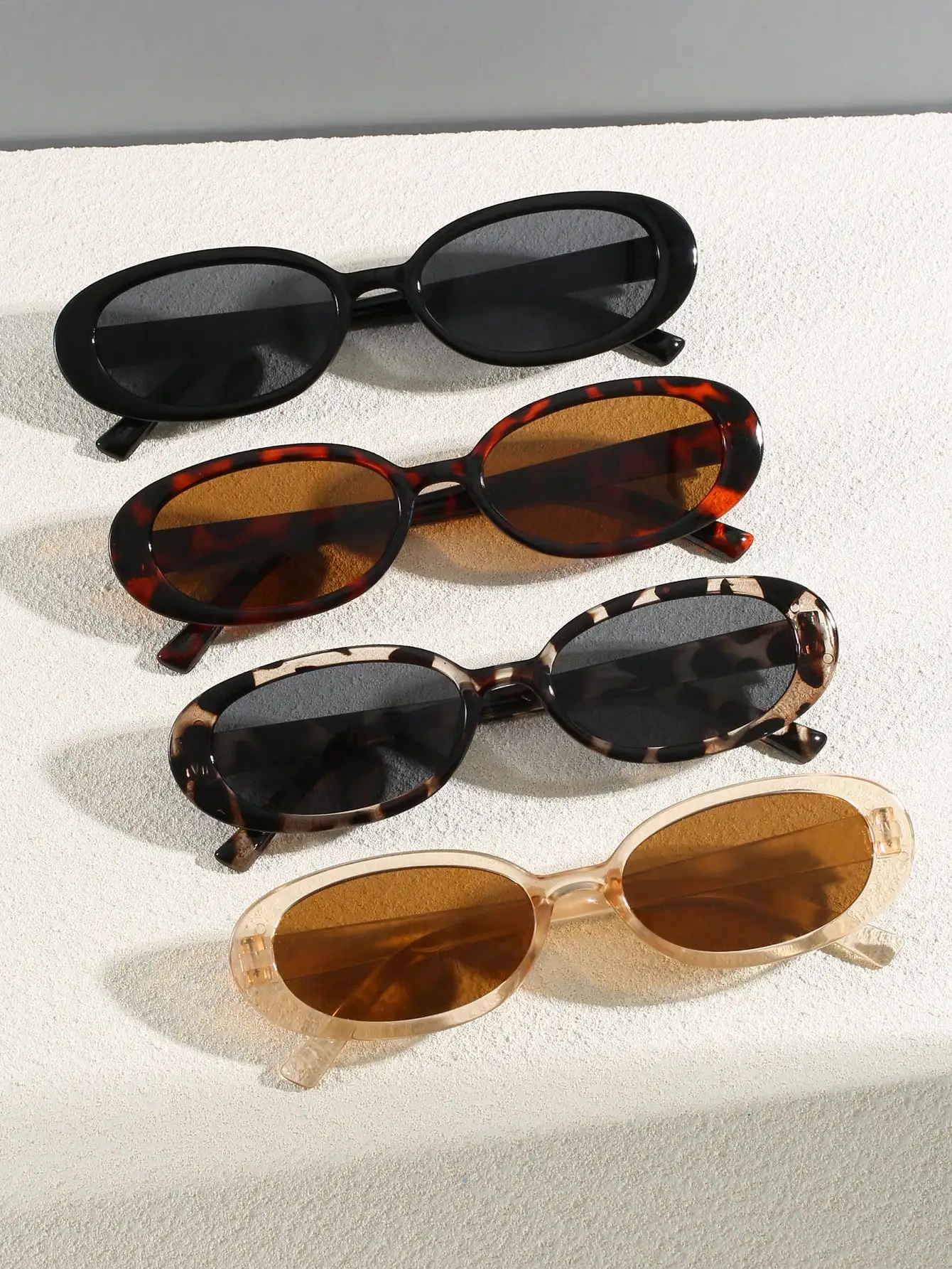 4-Pack Oval Sunglasses for Women - Tortoise, Black, Clear Frames with Gradient Lenses
4-Pack Oval Sunglasses for Women - Tortoise, Black, Clear Frames with Gradient Lenses