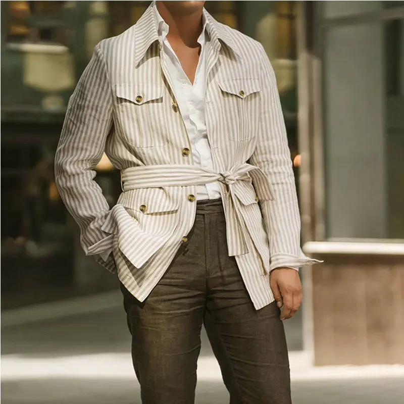 Spring Clothing Men's Light Luxury Long Sleeve Striped Pocket Shirt Casual Streetwear Button-down Shirt with Belt S-5XL
Spring Clothing Men's Light Luxury Long Sleeve Striped Pocket Shirt Casual Streetwear Button-down Shirt with Belt S-5XL