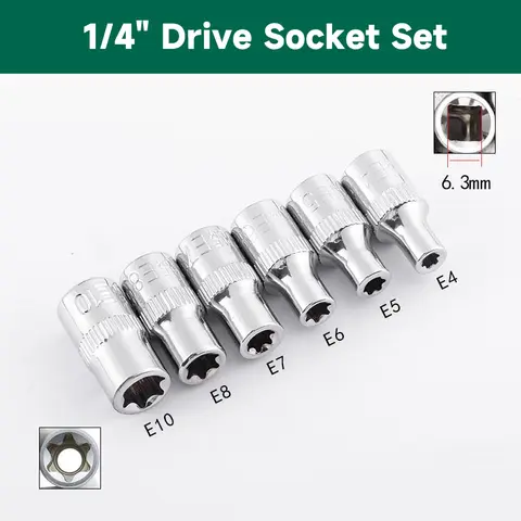 6 Pz 1/4 "Set di bussole a cricchetto Chiave dinamometrica Torx Star Adattatore presa femmina E Socket Driver Giunto Utensili manuali E4 E5 E6 E7 E8 E10