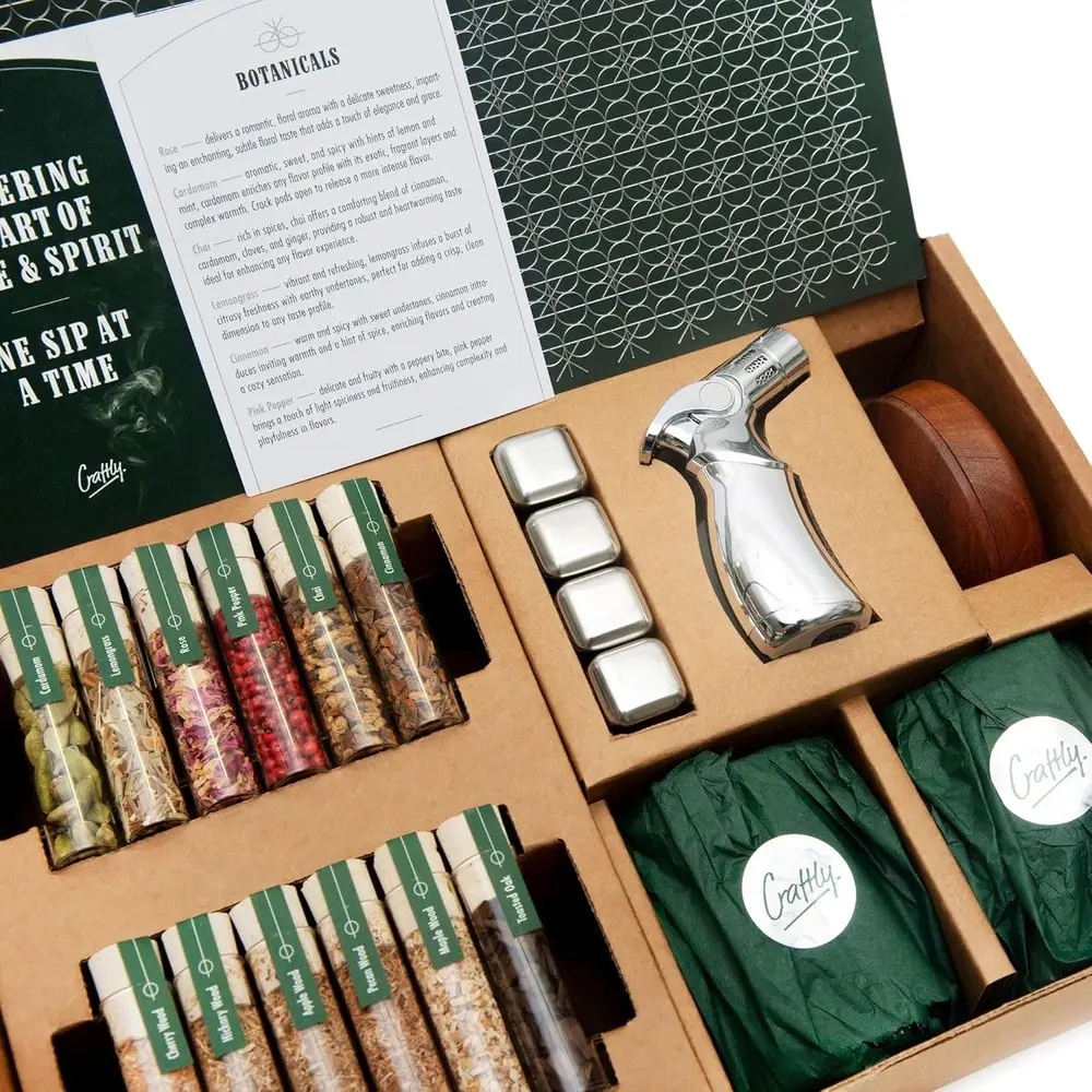 Luxury Whiskey & Cocktail Smoking Set - Exquisite Woods & Botanicals - 6 Chips, 6 Botanicals, 2 Glasses, Stones, Torch & Chimney
Luxury Whiskey & Cocktail Smoking Set - Exquisite Woods & Botanicals - 6 Chips, 6 Botanicals, 2 Glasses, Stones, Torch & Chimney