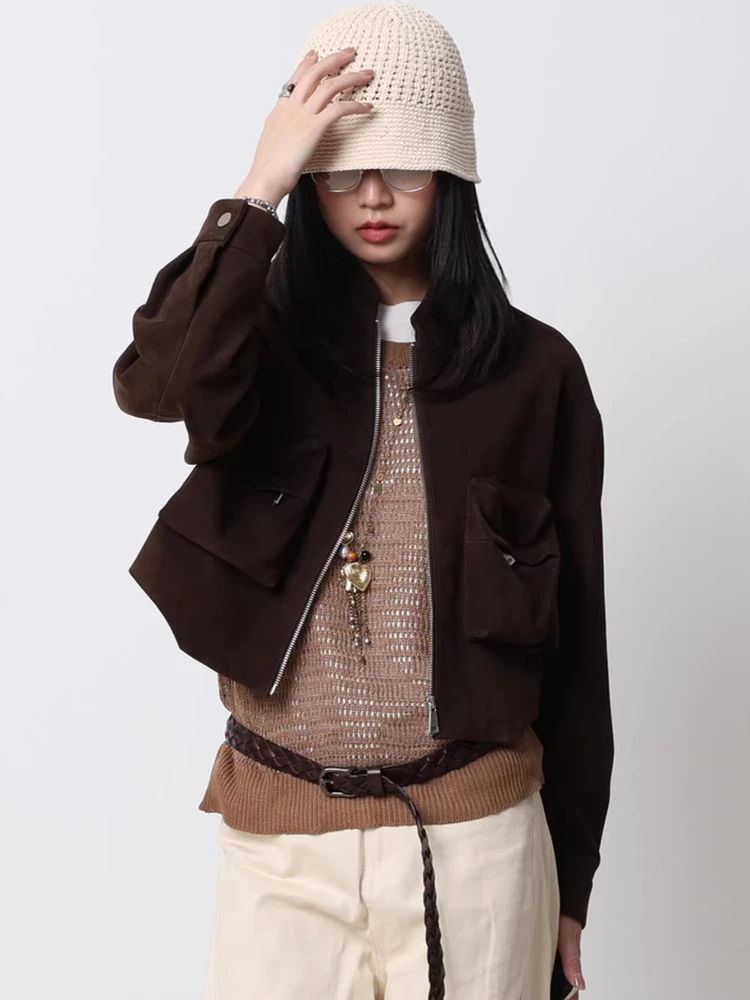 Casual Short Genuine Leather Cargo Jackets for Women Spring Autumn High-end Simple Stand Collar Deer Texture Real Goatskin Coat
Casual Short Genuine Leather Cargo Jackets for Women Spring Autumn High-end Simple Stand Collar Deer Texture Real Goatskin Coat