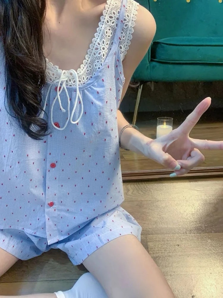 Новый летний кружевной клетчатый жилет на бретельках, женский тонкий жилет на бретельках, свободный комплект домашней одежды, милый милый комплект 
Новый летний кружевной клетчатый жилет на бретельках, женский тонкий жилет на бретельках, свободный комплект домашней одежды, милый милый комплект
