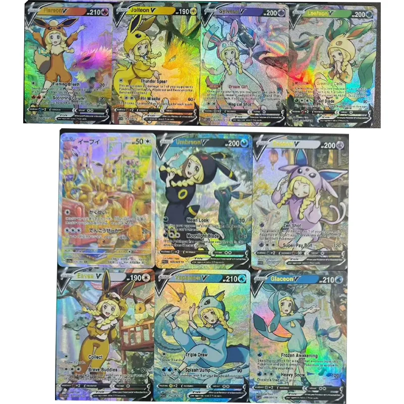 10Pcs/set Diy Pokemon Self Made Ptcg Lillie Eevee Umbreon Sylveon Texture Flash Card Classic Game Anime Collection Cards Gift
10Pcs/set Diy Pokemon Self Made Ptcg Lillie Eevee Umbreon Sylveon Texture Flash Card Classic Game Anime Collection Cards Gift