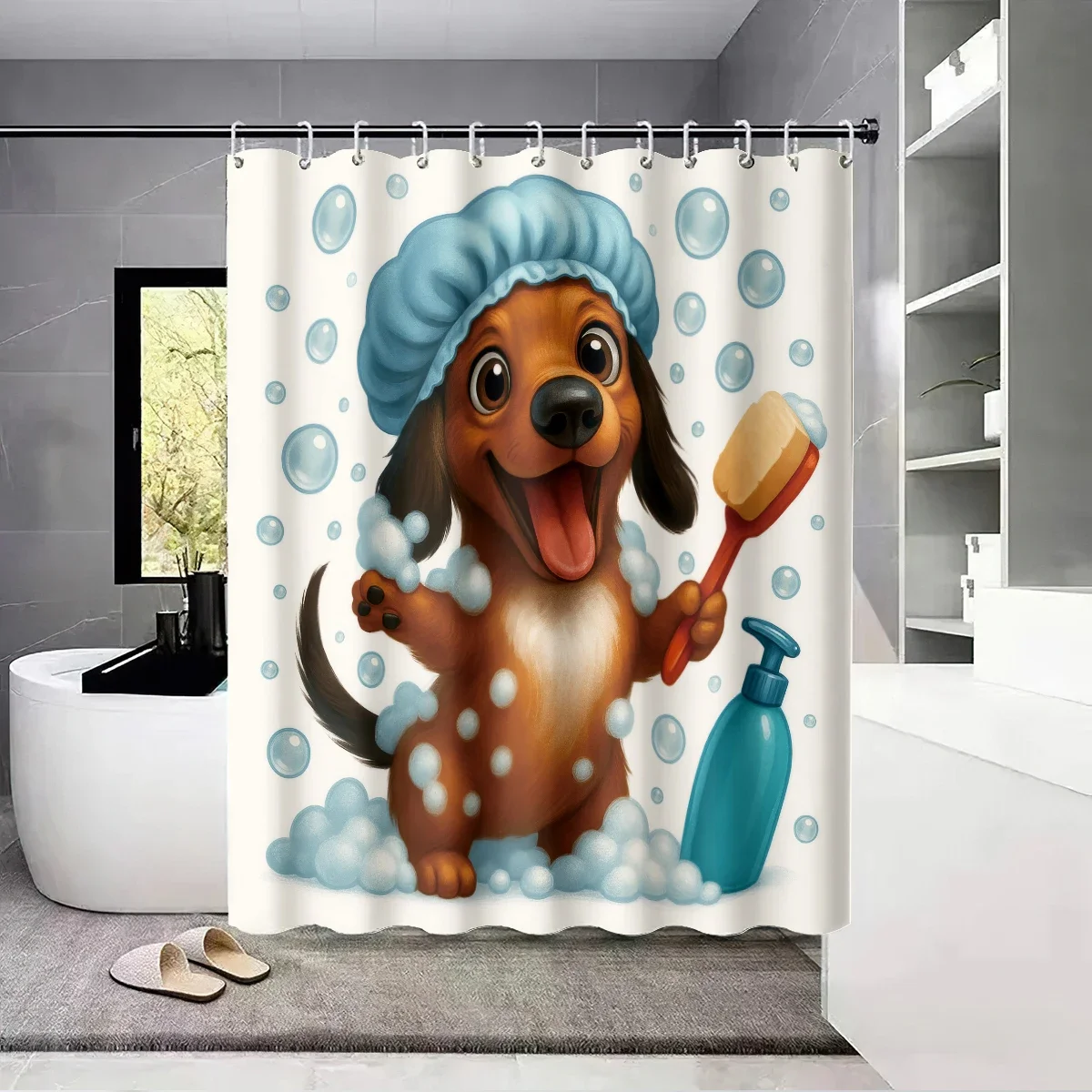 1pc Cute Bathing Sausage Dog Printe Shower Partition Privacy Hanging Curtain with 12 Hooks Easy Installation
1pc Cute Bathing Sausage Dog Printe Shower Partition Privacy Hanging Curtain with 12 Hooks Easy Installation
