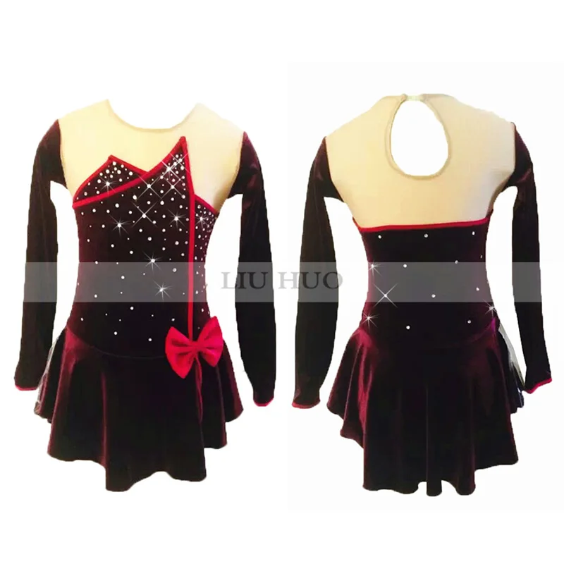 LIUHUO Ice Figure Skating Dress Women's Girls Wine Red Round Neck Long Sleeve Stripes Bow Tie Competition Leotard Costume Dance
LIUHUO Ice Figure Skating Dress Women's Girls Wine Red Round Neck Long Sleeve Stripes Bow Tie Competition Leotard Costume Dance