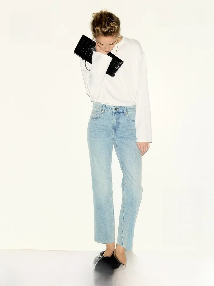 H&M Women's Straight Leg Jeans Ankle Length Bell Bottoms mid Waist Summer New Style Cotton Polyester Blend Stretch Denim
H&M Women's Straight Leg Jeans Ankle Length Bell Bottoms mid Waist Summer New Style Cotton Polyester Blend Stretch Denim