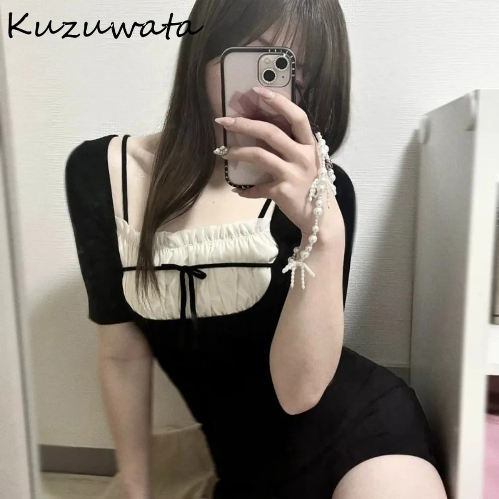 Kuzuwata Elegant Square Collar Casual Loose T-shirt Lace Up Minority Fungus Knit Half Sleeve Shirt Japan Fake Two Pieces Mujer
Kuzuwata Elegant Square Collar Casual Loose T-shirt Lace Up Minority Fungus Knit Half Sleeve Shirt Japan Fake Two Pieces Mujer