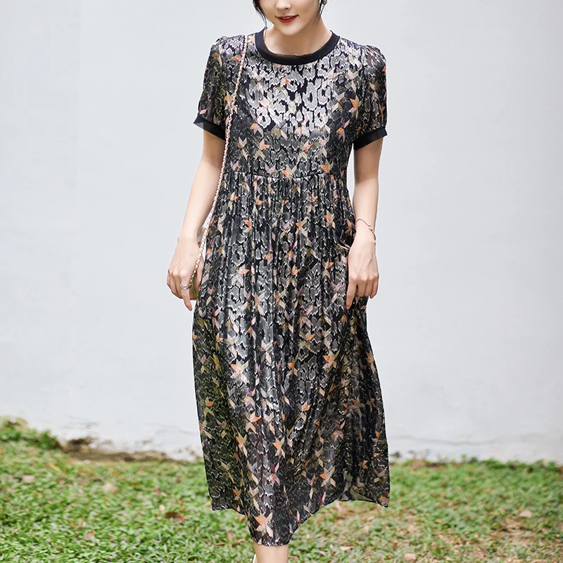 Elegant Dresses For Women 2024 Summer Short Sleeve Vintage High Waist Women's Long Dress A-line 100% Real Silk Jacquard Dress
Elegant Dresses For Women 2024 Summer Short Sleeve Vintage High Waist Women's Long Dress A-line 100% Real Silk Jacquard Dress