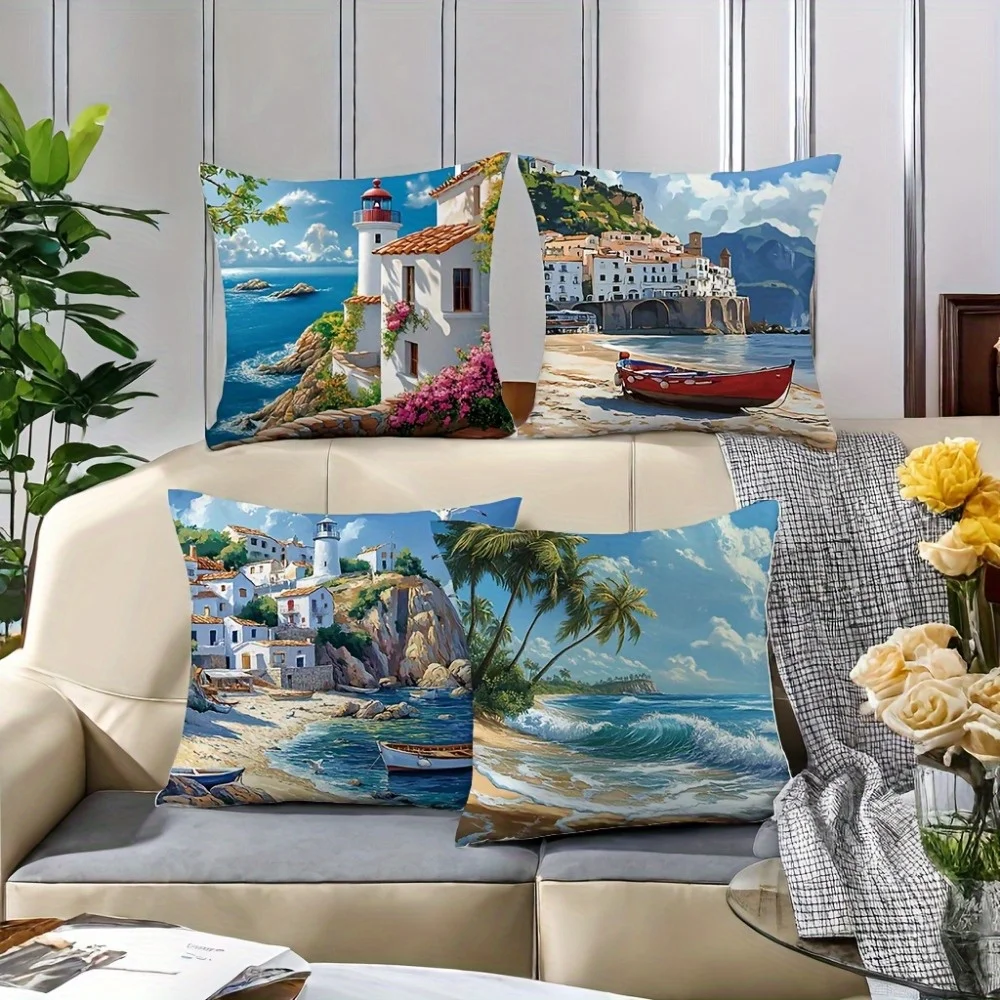4pcs Mediterranean Cushion Cover Lighthouse Beach Coastal Scenery Printed Pillow Case Polyester Home Decor Sofa Living Room
4pcs Mediterranean Cushion Cover Lighthouse Beach Coastal Scenery Printed Pillow Case Polyester Home Decor Sofa Living Room