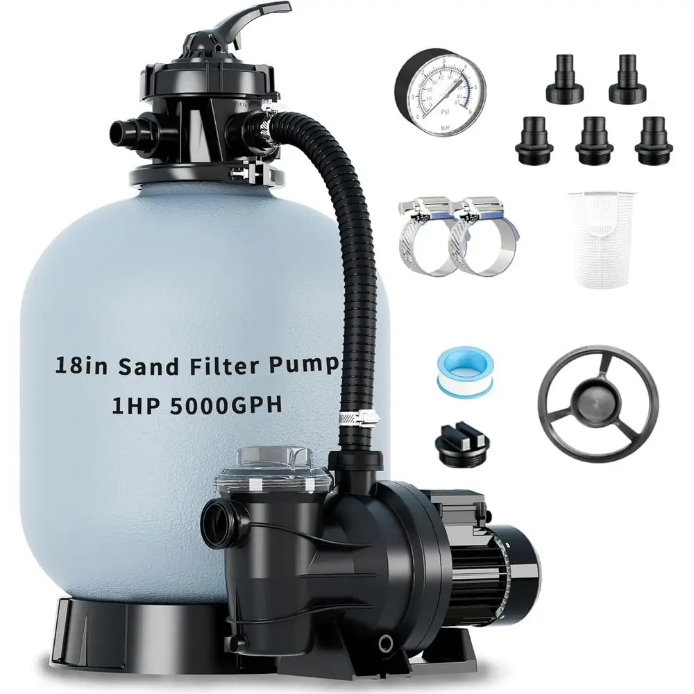 Насос-фильтр для песка для наземных бассейнов 1HP 5000 GPH 18 с 6-позиционным таймером и улучшенной циркуляцией
Насос-фильтр для песка для наземных бассейнов 1HP 5000 GPH 18 с 6-позиционным таймером и улучшенной циркуляцией