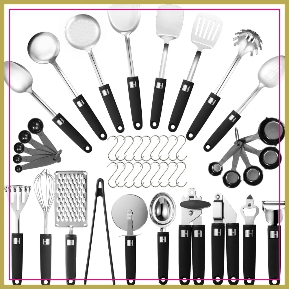 46Pcs 18/8 Stainless Steel Kitchen Utensils Set, Cooking Tools, Metal Gadgets for Beginners & Apartment Dwellers, Dishwasher Safe
46Pcs 18/8 Stainless Steel Kitchen Utensils Set, Cooking Tools, Metal Gadgets for Beginners & Apartment Dwellers, Dishwasher Safe