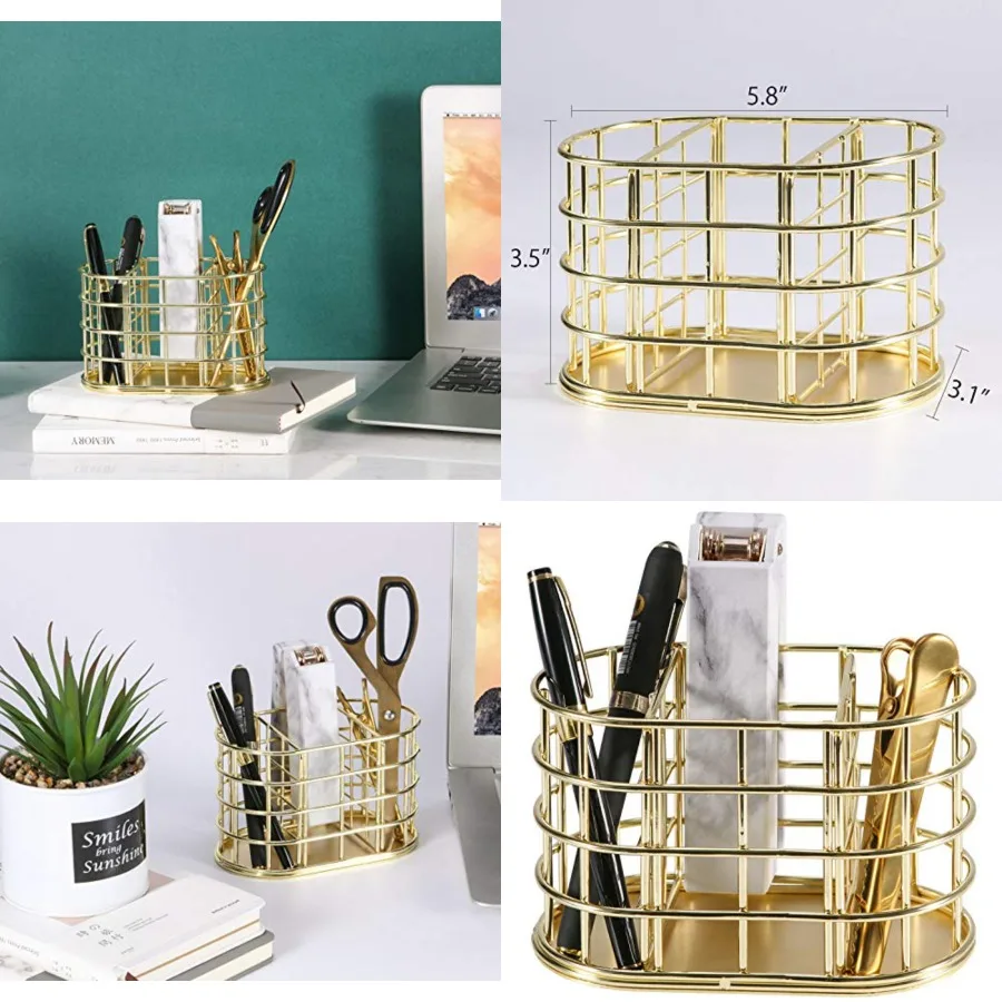 Pen Holder, 3 Compartment Metal Pencil Holder Stationery Organizer, Decorative Desktop Storage Holder for Office Supplies, Gold
Pen Holder, 3 Compartment Metal Pencil Holder Stationery Organizer, Decorative Desktop Storage Holder for Office Supplies, Gold